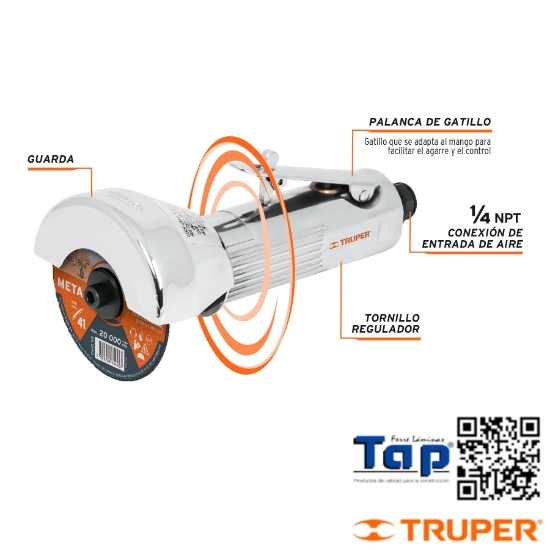 Imagen de ESMERIL NEUMATICO RECTO P DISCO CORTE 075 3" TRUPER