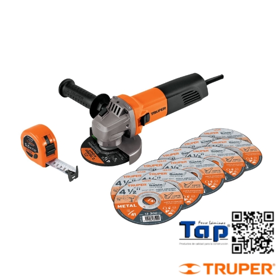 Imagen de ESMERILADORA 113 4-1/2" 700 W 10 DISCOS Y FLEXOMETRO TRUPER