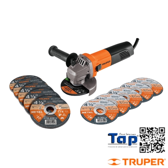 Imagen de ESMERILADORA 113 4-1/2" 800 W 5 DISCOS CORTE Y 6 DESBASTE