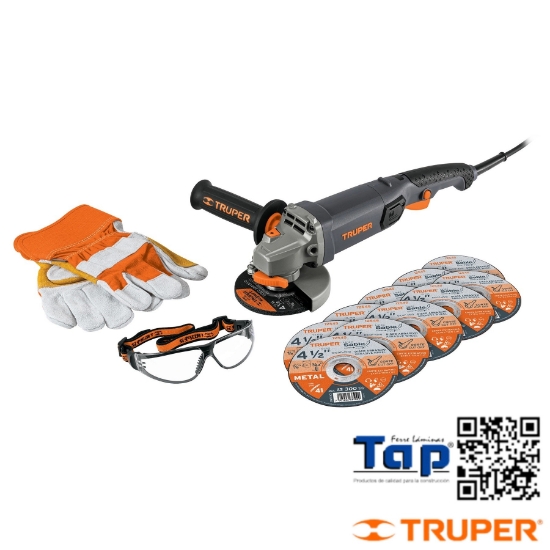 Imagen de ESMERILADORA 113 4-1/2" 950 W DISCOS LENTE Y GUANTES TRUPER