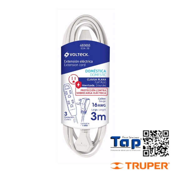 Imagen de EXT DOMESTICA ATERRIZADA 3 M BLANCA C CLAVIJA PLANA