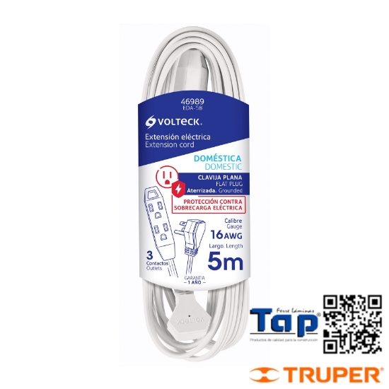 Imagen de EXT DOMESTICA ATERRIZADA 5 M BLANCA C CLAVIJA PLANA