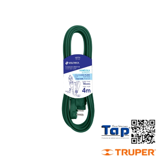 Imagen de EXT ELECTRICA DOMESTICA  4 M VERDE C CLAVIJA PLANA