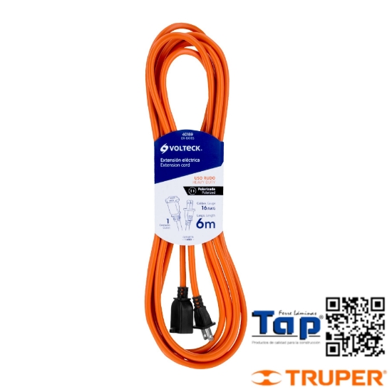 Imagen de EXT ELECTRICA USO RUDO  6  M 2X16 AWG P 1 CLAVIJA