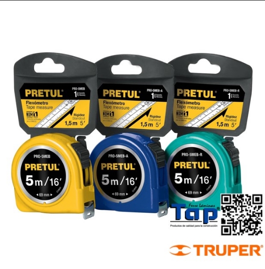 Imagen de FLEXOMETRO AMARILLO 5 M CINTA 19 MM EN TARJETA PRETUL