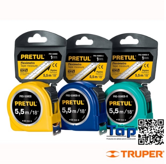 Imagen de FLEXOMETRO AMARILLO 5.5 M CINTA 25 MM EN TARJETA PRETUL
