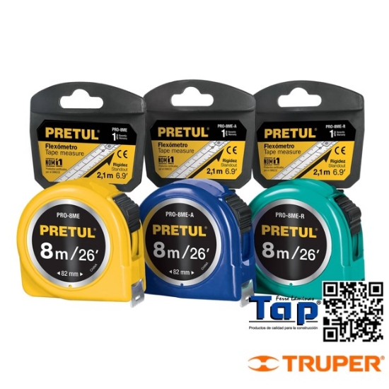 Imagen de FLEXOMETRO AZUL 8 M CINTA 25 MM EN TARJETA PRETUL