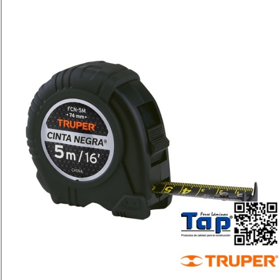 Imagen de FLEXOMETRO CINTA NEGRA 5 M CINTA 19 MM TRUPER