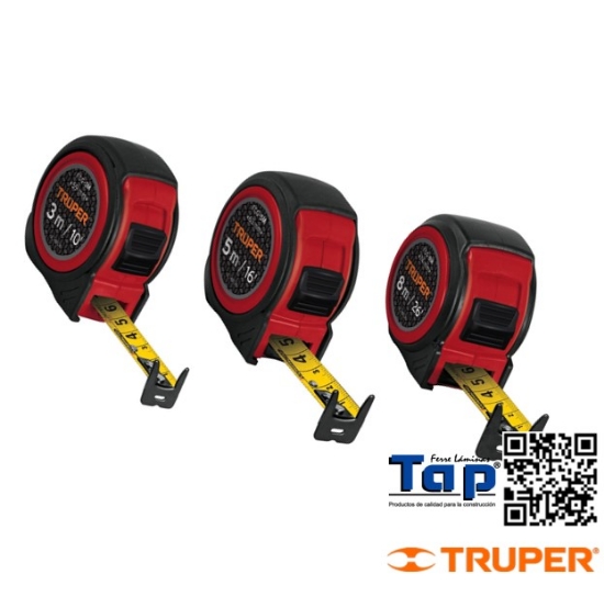 Imagen de FLEXOMETRO COMPACTO CONTRA IMPACTOS 3 M CINTA 16 MM TRUPER