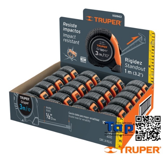 Imagen de FLEXOMETRO GRIPPER 3 M CINTA 13 MM DISPLAY BOX C 24 PIEZAS