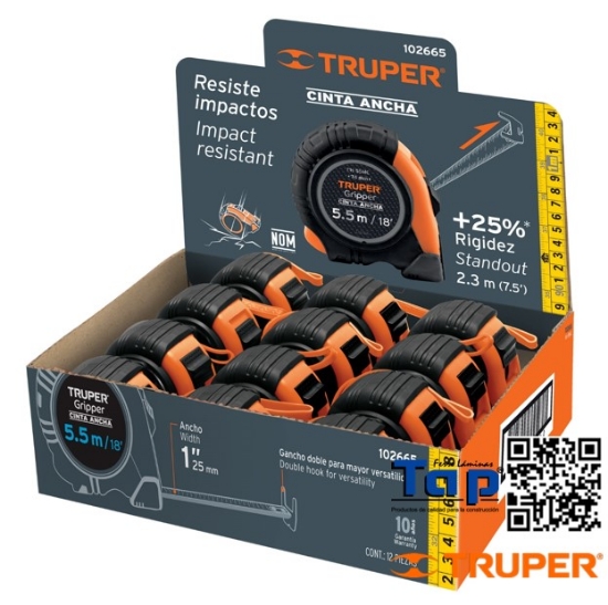 Imagen de FLEXOMETRO GRIPPER 5.5M CINTA 25MM DISPLAY BOX C 12 PIEZAS