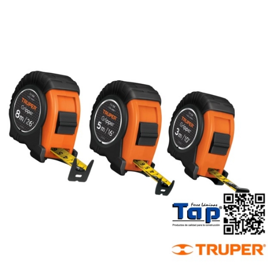 Imagen de FLEXOMETRO GRIPPER CONTRA IMPACTOS  5 M CINTA 19 MM TRUPER