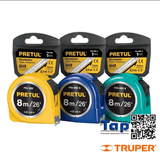 Imagen de FLEXOMETRO VERDE 8 M CINTA 25 MM EN TARJETA PRETUL
