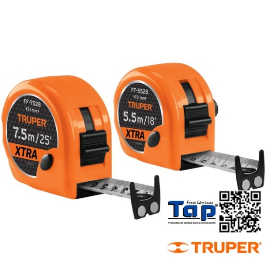 Imagen de FLEXOMETRO XTRA 5.5 M CINTA EXTRA ANCHA 28 MM TRUPER