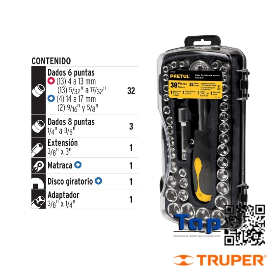 Imagen de HERRAMIENTAS 006 1/4" Y 009 3/8" P MEC PRETUL JGO 39 A