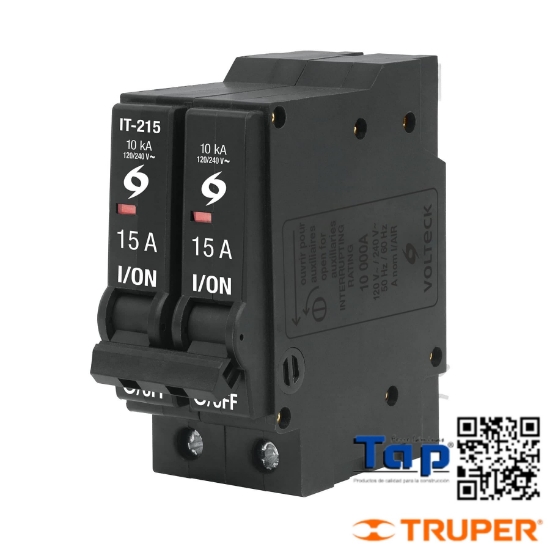 Imagen de INTERRUPTOR TERMOMAGNETICO 2 POLOS 15 A VOLTECK