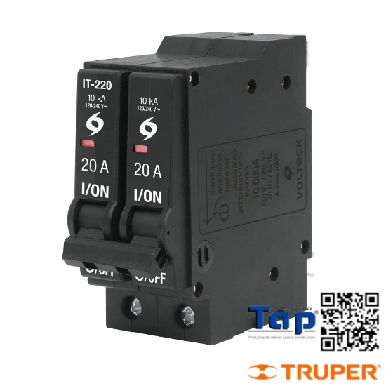Imagen de INTERRUPTOR TERMOMAGNETICO 2 POLOS 20 A VOLTECK
