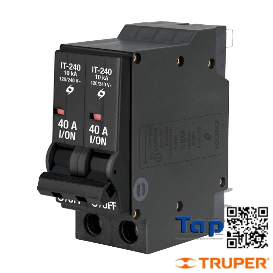 Imagen de INTERRUPTOR TERMOMAGNETICO 2 POLOS 40 A VOLTECK