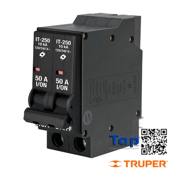 Imagen de INTERRUPTOR TERMOMAGNETICO 2 POLOS 50 A VOLTECK