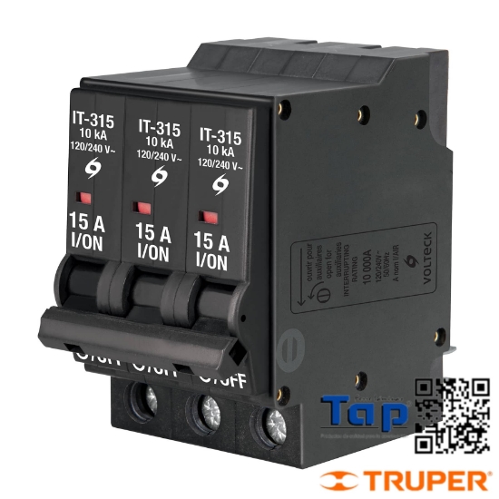 Imagen de INTERRUPTOR TERMOMAGNETICO 3 POLOS 15 A VOLTECK