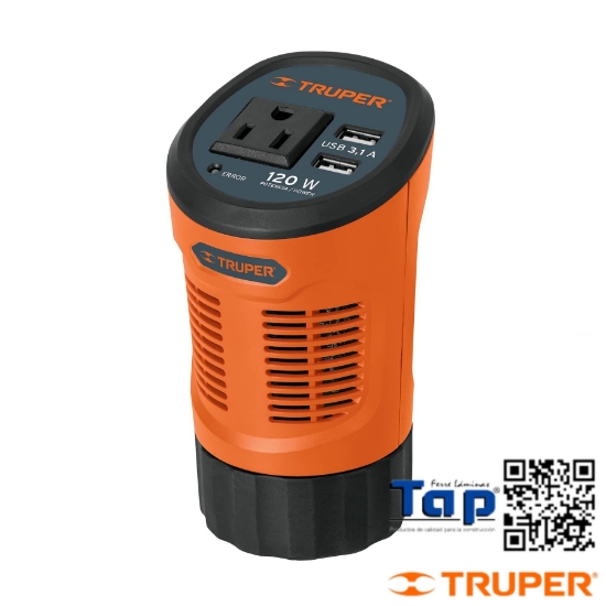 Imagen de INVERSOR CORRIENTE  120 W T VASO 2 PUERTOS USB TRUPER