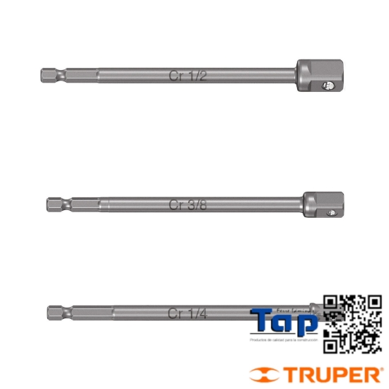 Imagen de DADOS 1/4 3/8 Y 013 1/2" JGO 3 ADAPTADORES LARGOS