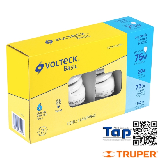 Imagen de LAMP ESPIRAL T4 20 W LUZ DIA CAJA VOLTECK PACK 4