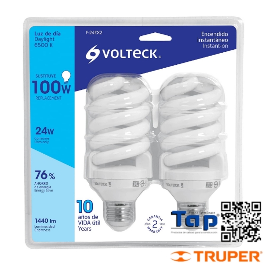 Imagen de LAMP ESPIRAL T4 24 W LUZ DIA BLISTER VOLTECK PACK 2