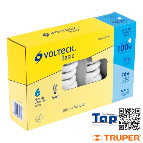 Imagen de LAMP ESPIRAL T4 24 W LUZ DIA CAJA VOLTECK DE PACK 4
