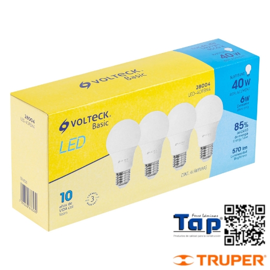 Imagen de LÁMPARAS LED A19 6 W LUZ DÍA CAJA VOLTECK PACK 4 A