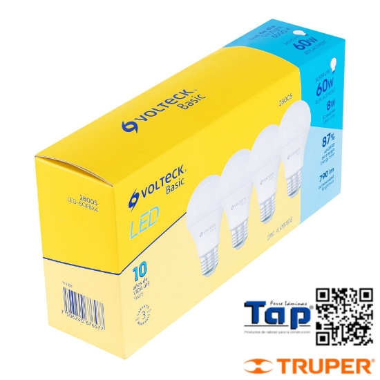 Imagen de LAMP LED A19  8 W LUZ DIA CAJA VOLTECK PACK 4