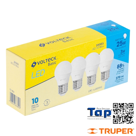 Imagen de LAMP LED G45 3 W LUZ DIA CAJA VOLTECK PACK 4 A