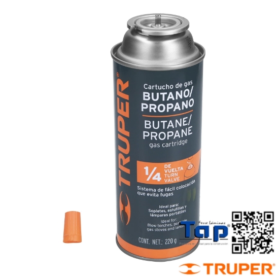 Imagen de LATA GAS 220 G VALVULA 006 1/4" VUELTA TRUPER