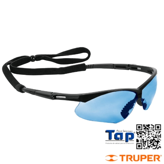 Imagen de LENTE SEGURIDAD AZUL ANTIEMPAÑO C CORDON AJUST SPORT