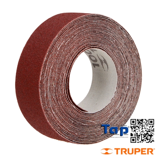 Imagen de LIJA P PLOMERO GRANO 100 ANCHO 025 1" TRUPER ROLLO 5M