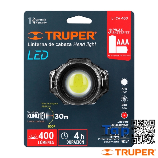 Imagen de LINTERNA MINERO 1 LED 400 LM 3 PILAS AAA TRUPER