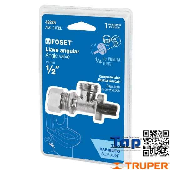 Imagen de LLAVE ANG 013 1/2"X 013 1/2" 006 1/4 VUELTA BARRILITO BLISTE