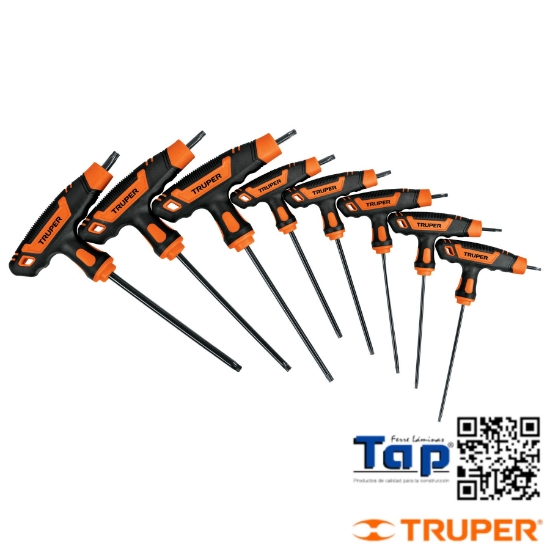 Imagen de LLAVES TORX EXTRALARGAS C MANGO T TRUPER JGO 8