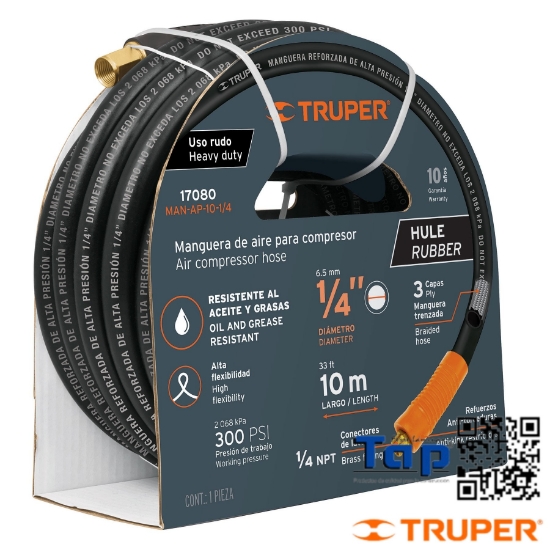 Imagen de MANGUERA 006 1/4" HULE P COMPRESOR ROLLO 10M