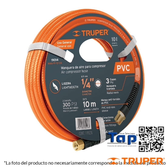 Imagen de MANGUERA 006 1/4" PVC P COMPRESOR TRUPER ROLLO 5M