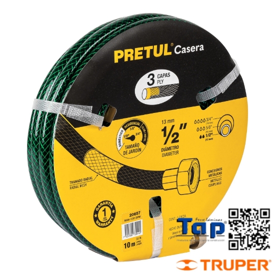 Imagen de MANGUERA 013 1/2" REFZDA 3 CAPAS 10M CONEXION METAL PRETUL