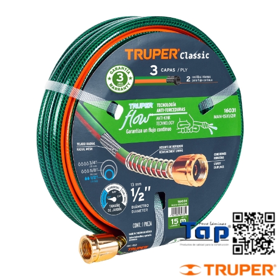 Imagen de MANGUERA 013 1/2" REFZDA 3 CAPAS 15 M CONEXION METAL