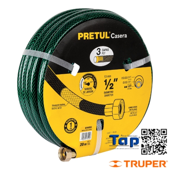 Imagen de MANGUERA 013 1/2" REFZDA 3 CAPAS 20M CONEXION METAL PRETUL