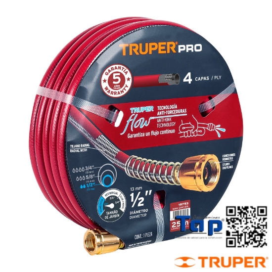 Imagen de MANGUERA 013 1/2" SUPER REFZDA 4 CAPAS 25 M CONEXION METAL