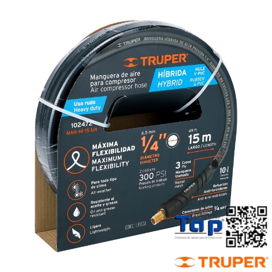 Imagen de MANGUERA HIBRIDA P COMPRESOR 15 M X 1/4" TRUPER