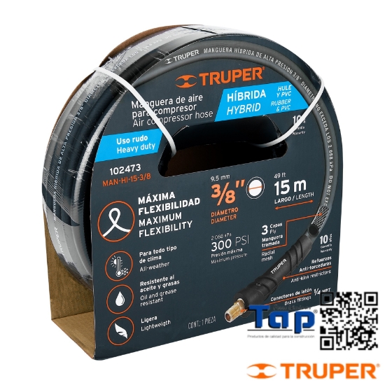 Imagen de MANGUERA HIBRIDA P COMPRESOR 15 M X 3/8" TRUPER