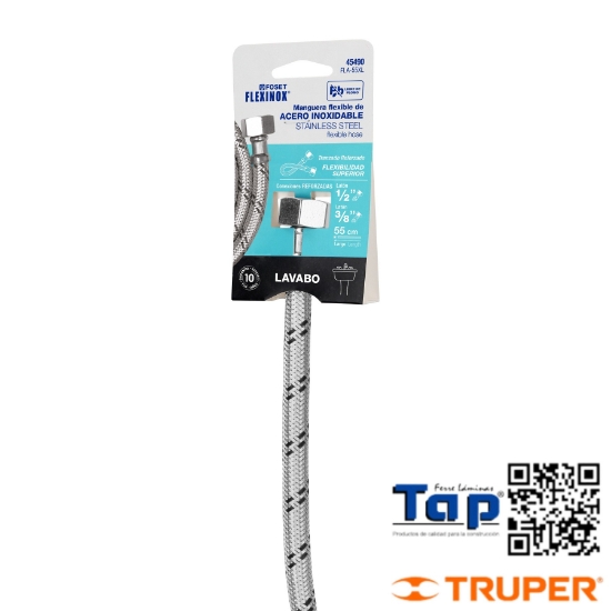 Imagen de MANGUERA LAVABO/FREGAD ACERO INOX 013 1/2"X009 3/8" 55 CM