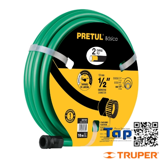 Imagen de MANGUERA VERDE 013 1/2" 2 CAPAS 10M CONEXIONES PLAST PRETUL