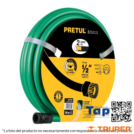Imagen de MANGUERA VERDE 013 1/2" 2 CAPAS 15M CONEXIONES PLAST PRETUL