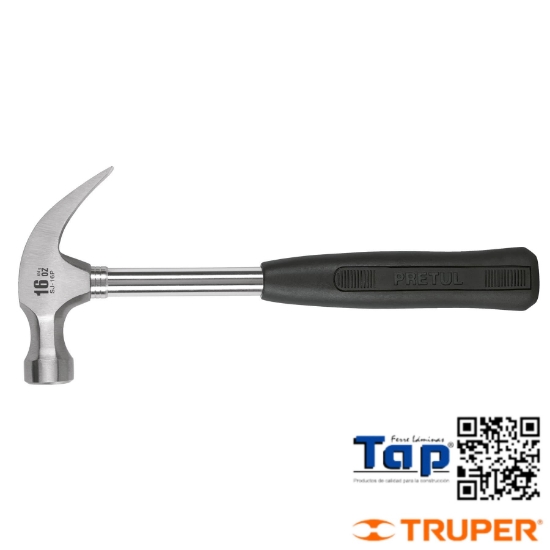 Imagen de MARTILLO PULIDO 16 OZ UÑA CURVA MANGO TUBULAR PRETUL